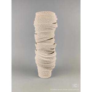 "gilles Caffier (1963) Large Tubular Vase In Textured Ceramic, Signed And Dated