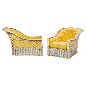 Home & Garden, Pair Of Original Lacquered Wicker Daybeds Circa 1950/1960