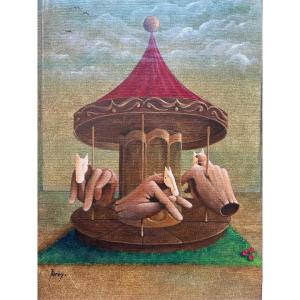 P.grey (20th Century) Oil On Canvas 34x23 Cm