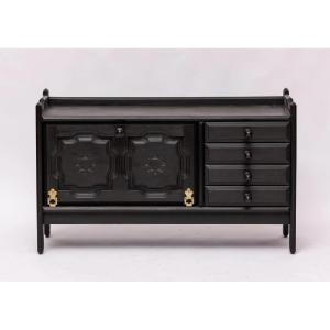 Guillerme Et Chambron, Blackened Oak Sideboard, Edition Votre Maison, Circa 1970