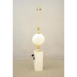 Maison Barbier, Important Travertine And Brass Floor Lamp Circa 1970 (160cm)