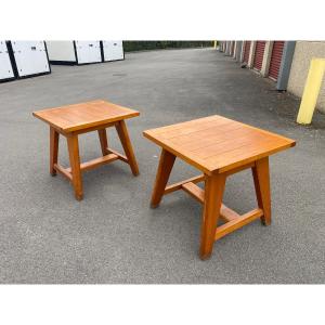 Reconstruction Work Pair Of Pine Tables Circa 1950/1960 