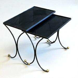 Two Wrought Iron Nesting Tables, Legs Ending In Brass Balls, Circa 1950/1960