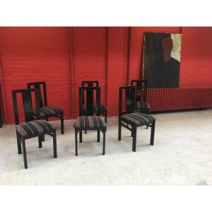 De Coene Set Of 6 Blackened Oak Chairs Circa 1950/1960