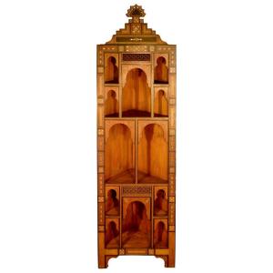 Corner Cabinet In Precious Wood And Bone Veneer, Oriental Work Circa 1900/1930