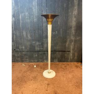 Art Deco Neo-classical Floor Lamp In Lacquered Wood And Brass, Circa 1930/1940 