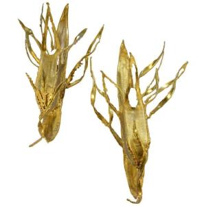Paul Moerenhout, Pair Of Brutalist Brass Sconces Circa 1970