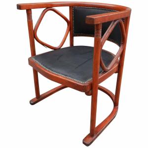 Josef Hoffmann, Secession Armchair In Bent Beechwood, Circa 1900, Later Reupholstered In Leather