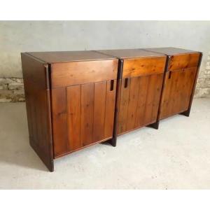 Silvio Coppola (1920-1986) Brutalist Sideboard In Stained Solid Pine, Circa 1960