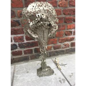 Krister, Brutalist Metal Lamp/sculpture, Signed And Dated 72