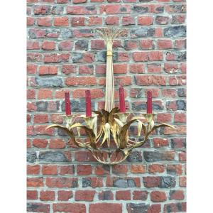 Pair Of Large Art Deco Wall Sconces, In Lacquered Metal, Circa 1940 