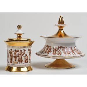 Set Of Two Neoclassical Florentine Porcelain Pieces 
