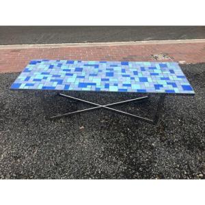 Large Coffee Table (165 Cm) With Ceramic Tiles, Circa 1970