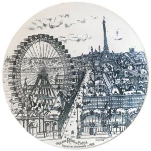 Large Ceramic Platter, "the Ferris Wheel Of Paris, Paris Universal Exhibition 1900"
