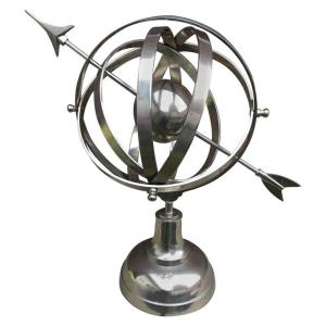 Nickel-plated Metal Armillary Sphere, Circa 1970 