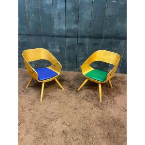 Baumann, Two Small Vintage Children's Armchairs Circa 1950/1960