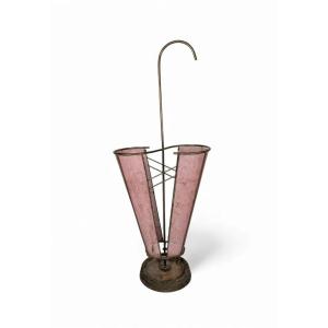 Amusing Umbrella Stand In Perforated Iron And Pink Lacquered Circa 1950/1960