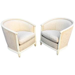 Pair Of Art Deco Lacquered Wood Armchairs, Circa 1930/1940 