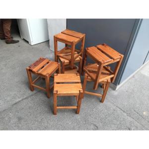 Pierre Gautier-delaye, Six Pine Stools, Circa 1956 