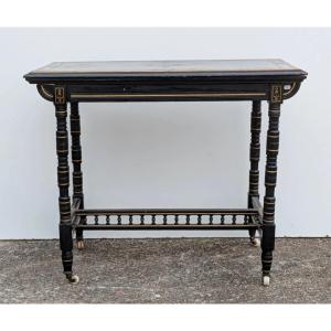 Original Napoleon III Console Table Forming A Games Table, Made Of Blackened Wood And Amboyna Burl  