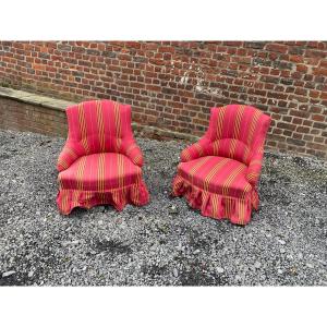 Pair Of Napoleon III "toad" Armchairs, 19th Century
