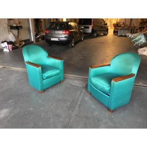  4 Art Deco Period Armchairs, Mahogany And Fabric, Circa 1930