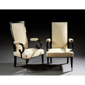 Pair Of Art Deco Lacquered Wood Armchairs Circa 1930/1940
