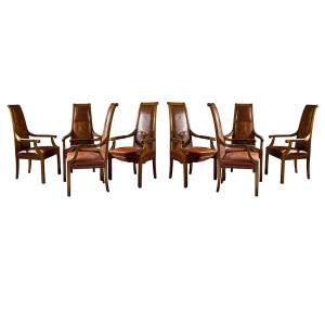 European Work, Rare Set Of 8 Art Deco Armchairs Circa 1930/1950 
