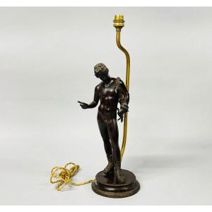 Michele Amodio (1850-1890?) Bronze Sculpture "narcissus" Mounted As A Lamp
