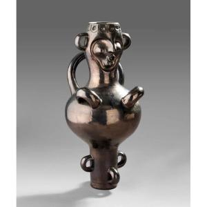 Boleslaw Danikowski (1928-1979) Beautiful Anthropomorphic Sculpture In Black Glazed Ceramic