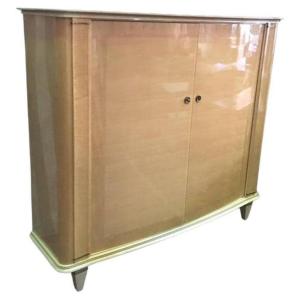 Art Deco Period Wardrobe In Sycamore, Lacquered Wood And Brass, Circa 1940, Very Beautiful And Complete Interior