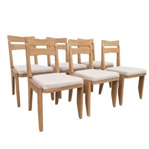 Guillerme Et Chambron, 6 Oak Chairs Edition Votre Maison Circa 1960/1970