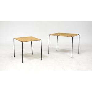 Two Side Tables In Metal And Rattan Circa 1960/1970
