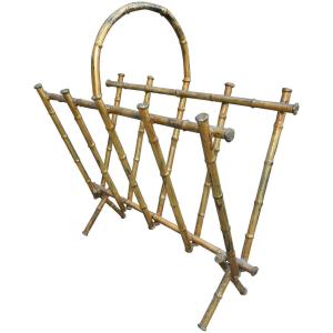 Attributed To Maison Bagues, Gilded Metal Imitation Bamboo Newspaper Stand, 1950