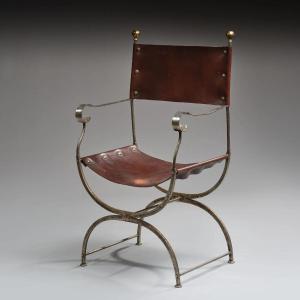 Attributed To Maison Jansen Metal Frame Armchair With