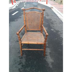 1900 Armchair In Wood Imitating Bamboo Good Condition