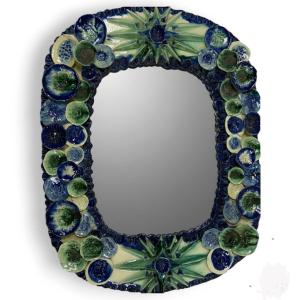 Large Mirror With A Ceramic Frame, Circa 1970