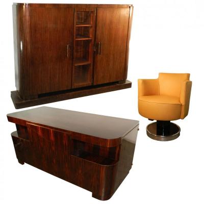 Decoene Freres, Cabinet Art Deco Ebene Veneer From Macassar