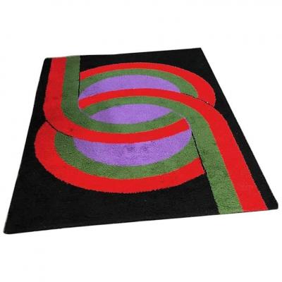 Vintage Rug, Wool With Geometric Decor, Circa 1970