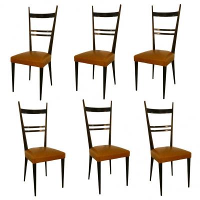 French Work Suite Of 6 Chairs With High Backs Style Gio Ponti