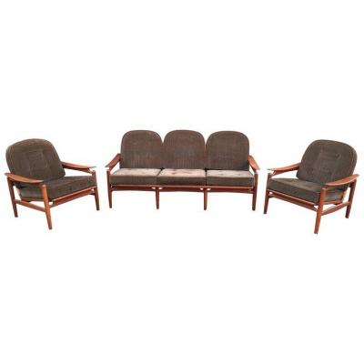 Important Scandinavian Teak And Rattan Lounge, Circa 1960/1970
