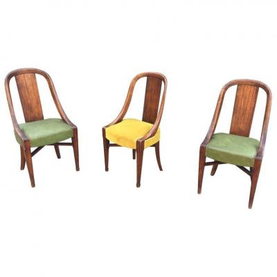 3 Original Art Deco Chairs, Circa 1925, Decor Faux Wood