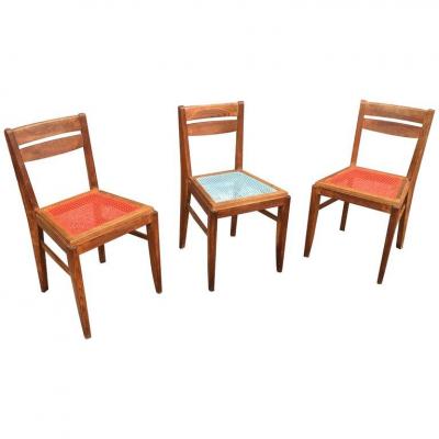 3 Oak Chairs In The Style Of René Gabriel, Circa 1950