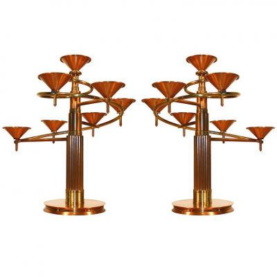 Pair Of Candelabra 1970, Bronze, Brass And Copper