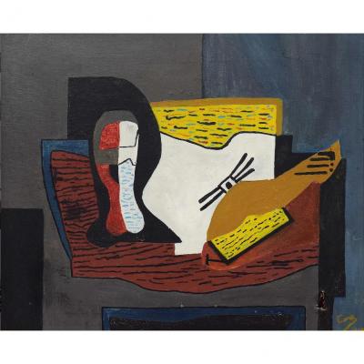 Cano, "composition" Oil On Canvas Signed And Dated 1969