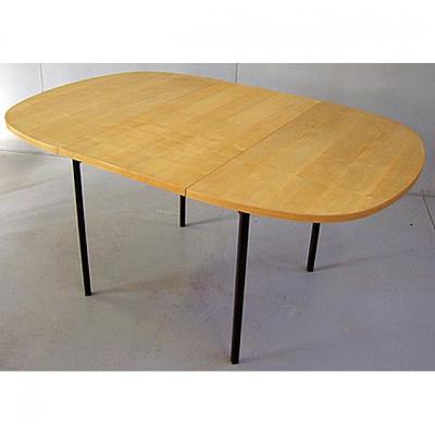 Vintage Table, Light Oak And Lacquered Metal Circa 1950