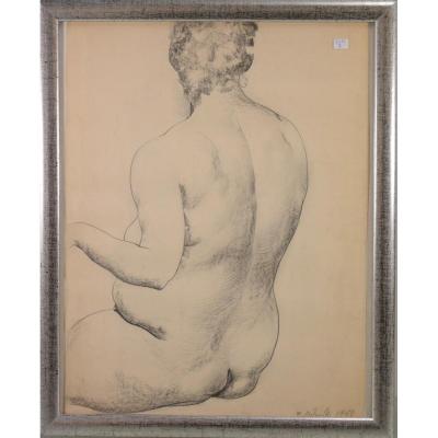 Marcel Delmotte; "nude" Drawing From 1961, Signed, Well Framed