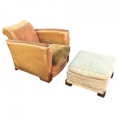 Elegant Armchair Art Deco Mahogany And Its Foot Rest Circa 1930