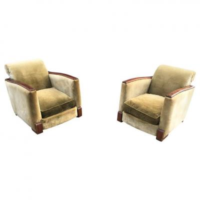 Pair Of Elegant Armchairs Art Deco Mahogany Circa 1930