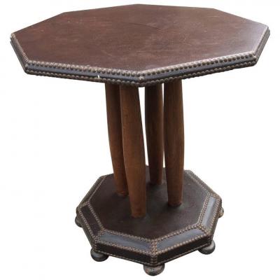 High Art Deco Leather And Oak Pedestal Circa 1930